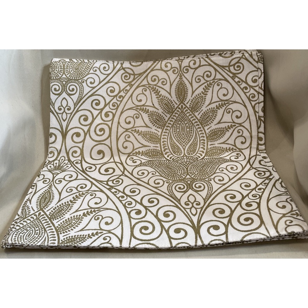 EnVogue 15x15 Napkins Gold White Damask Paisley Cotton Set of 4